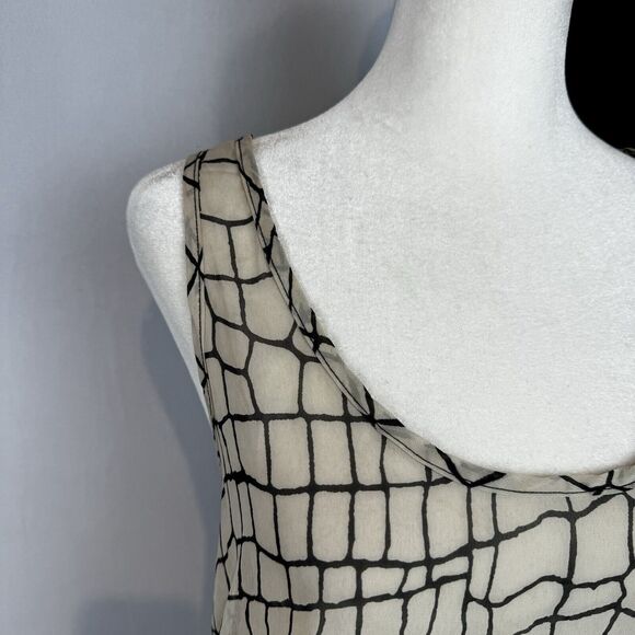 Elegant Beige Sheer Overlay Tank Top Geometric Pattern Flowy Lightweight S-M? - Picture 3 of 13